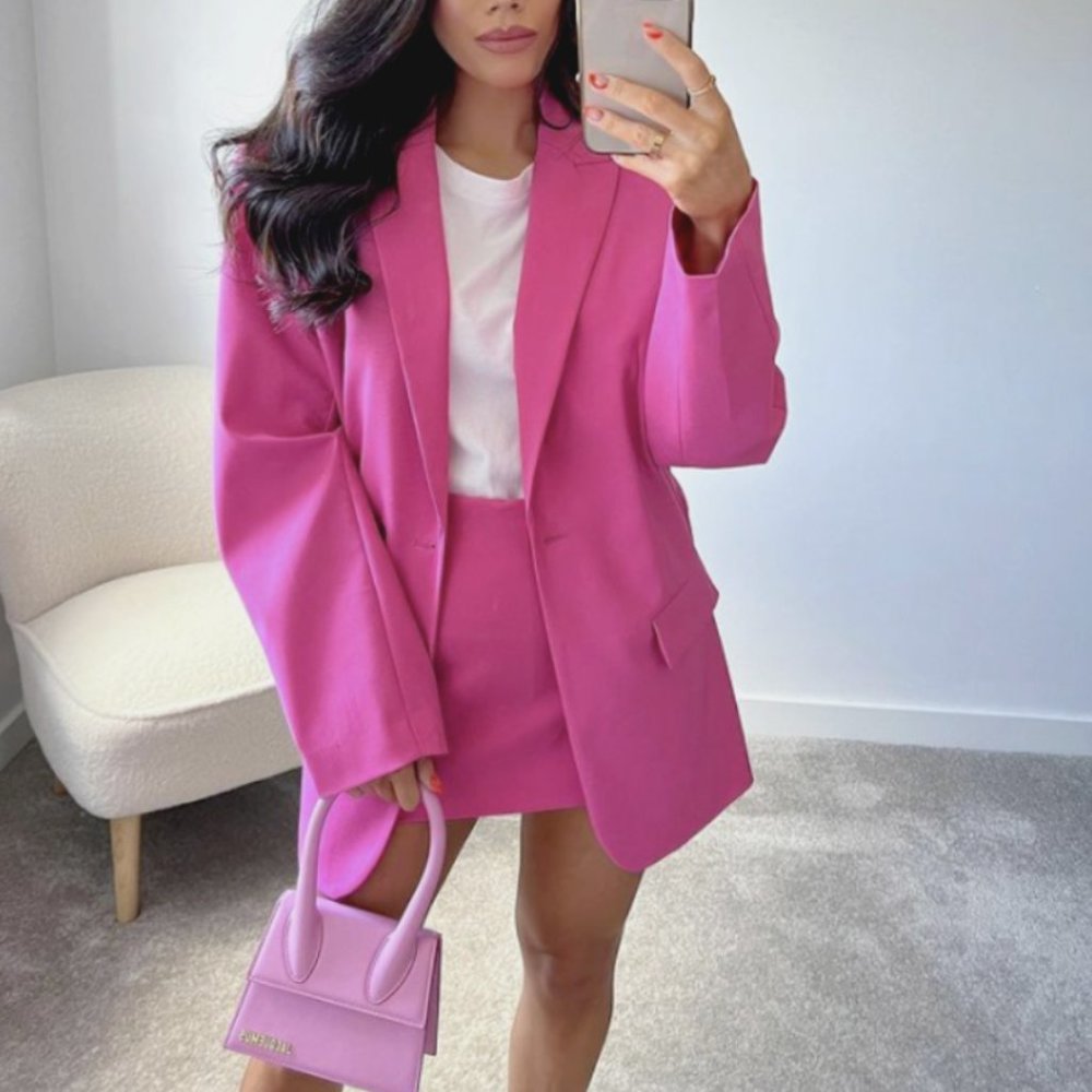 ZARA NEW WOMAN OVERSIZED BLAZER JACKET PINK STRAWBERRY FUCHSIA 4432/700 XS S L
